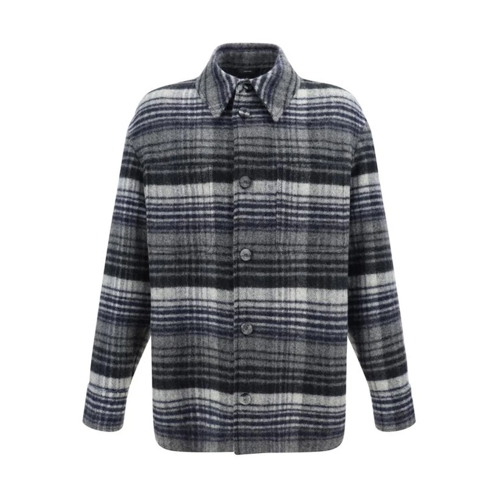 Fendi Geruite Wollen Jas Klassieke Kraag Gray Heren