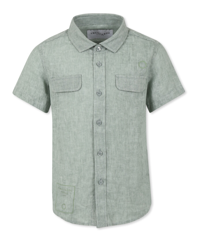 chemise-en-melange-de-lin-vert-a-manches-courtes
