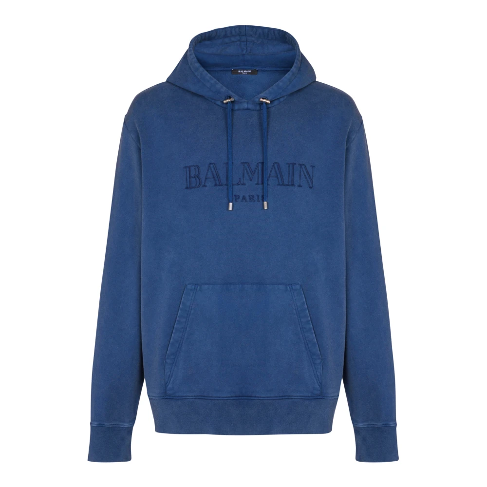 Balmain Vintage geborduurde hoodie Blue Heren