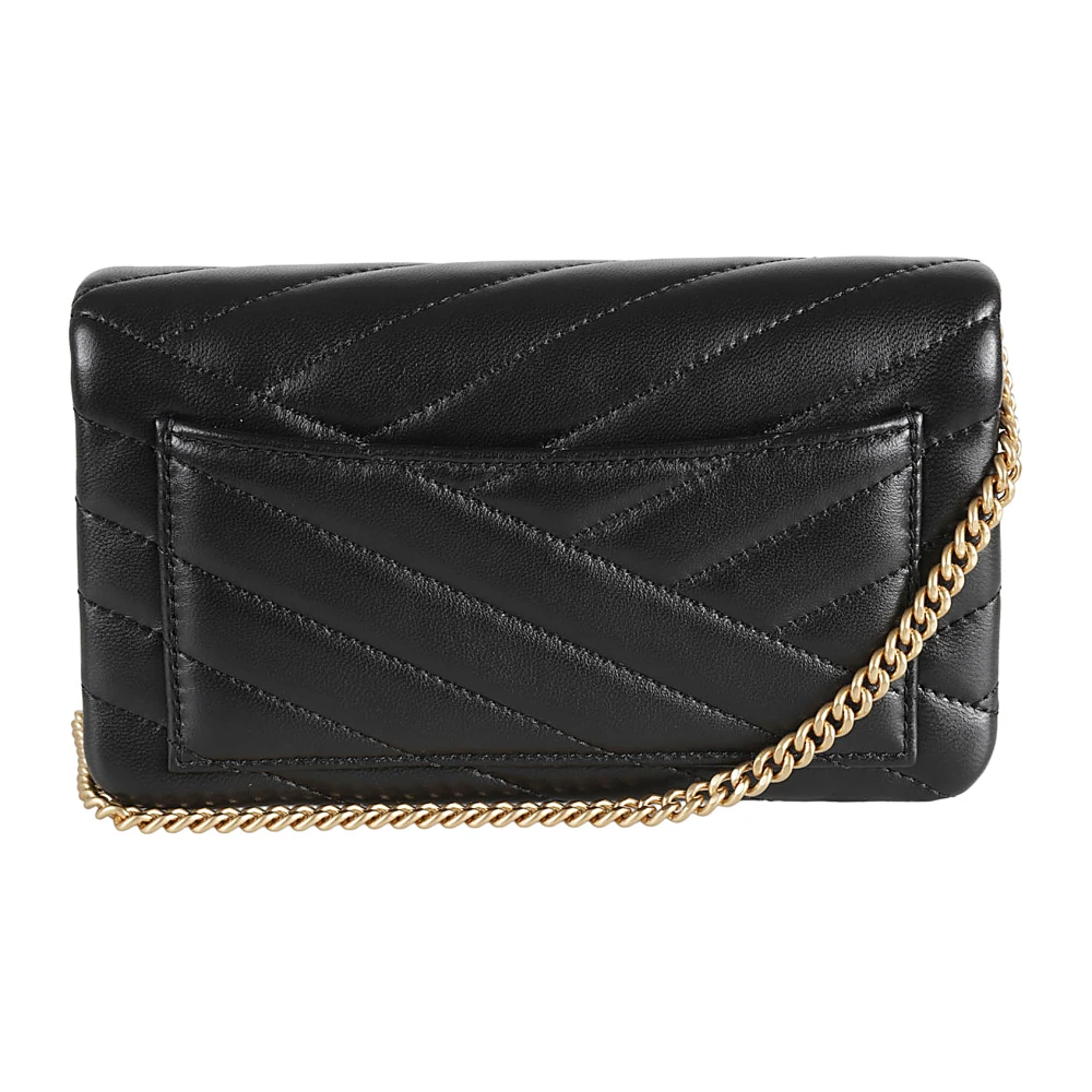 TORY BURCH Zwarte Chevron Gestikte Portemonnee met Ketting Black Dames