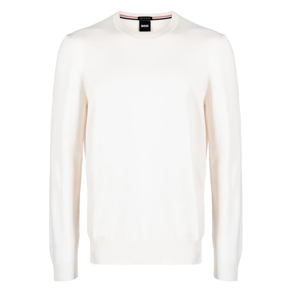 Hugo Men's White Round-Neck Knitwear, Xl, Wool Knitwear In Botto-L Style