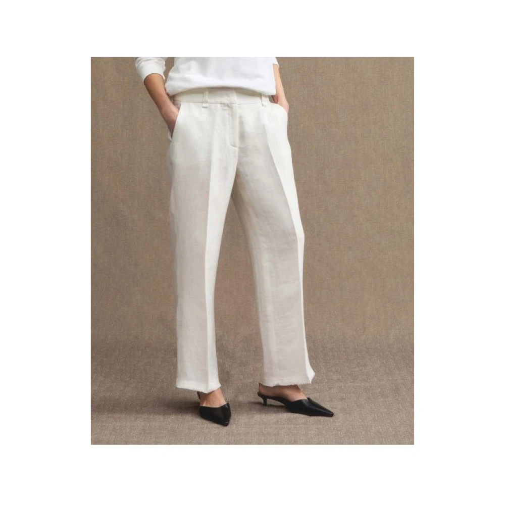 Peuterey Witte Linnen Broek Rechte Pijp White Dames