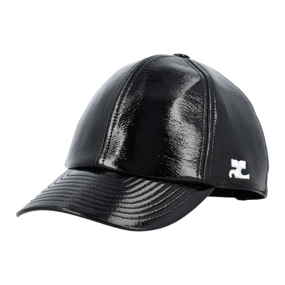 Courrèges Zwarte Vinyl Cap met Geborduurd Logo Black Unisex