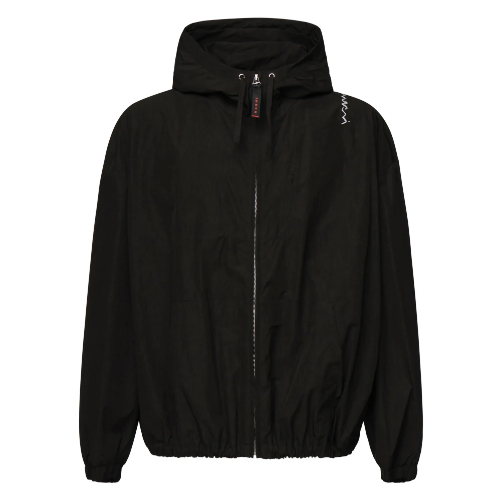 Marni Zwarte Capuchonjas met Trekkoord en Gerimpeld Effect Black Heren