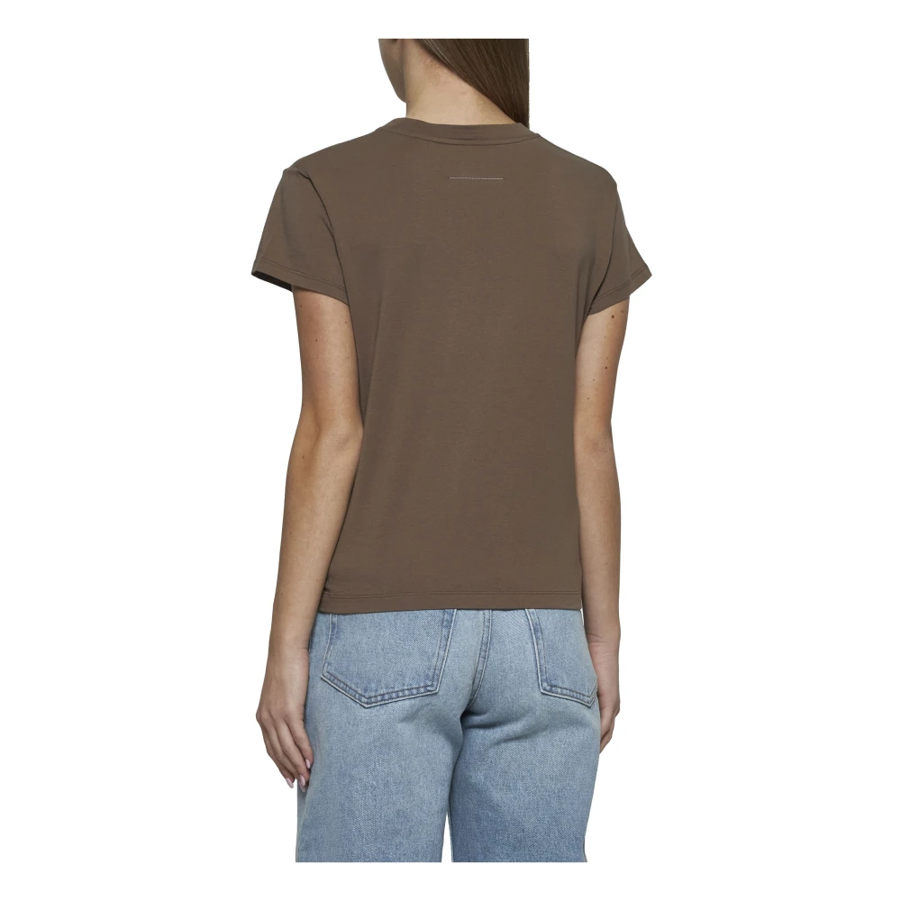MM6 Maison Margiela Katoenen T-shirt met Logoborduursel Brown Dames