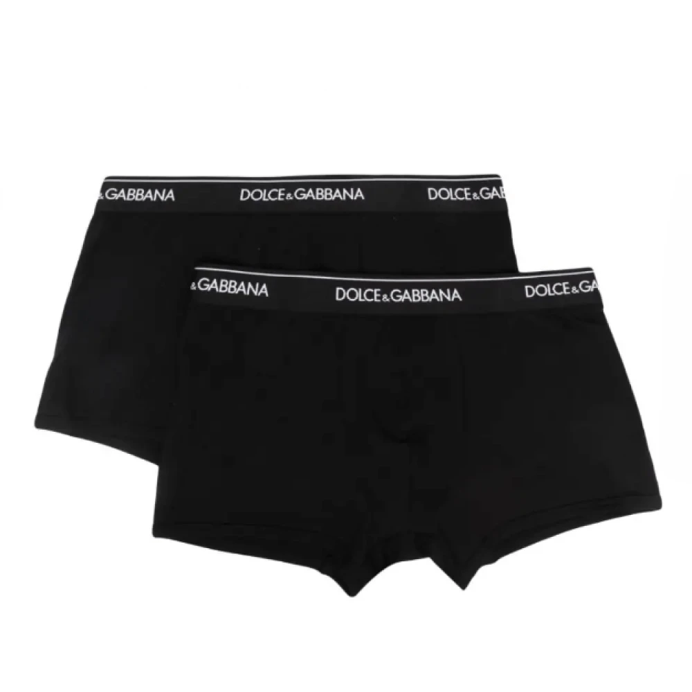 Dolce & Gabbana Logo-Midja Bomullsboxershorts (Set om Två) Svart Black, Herr