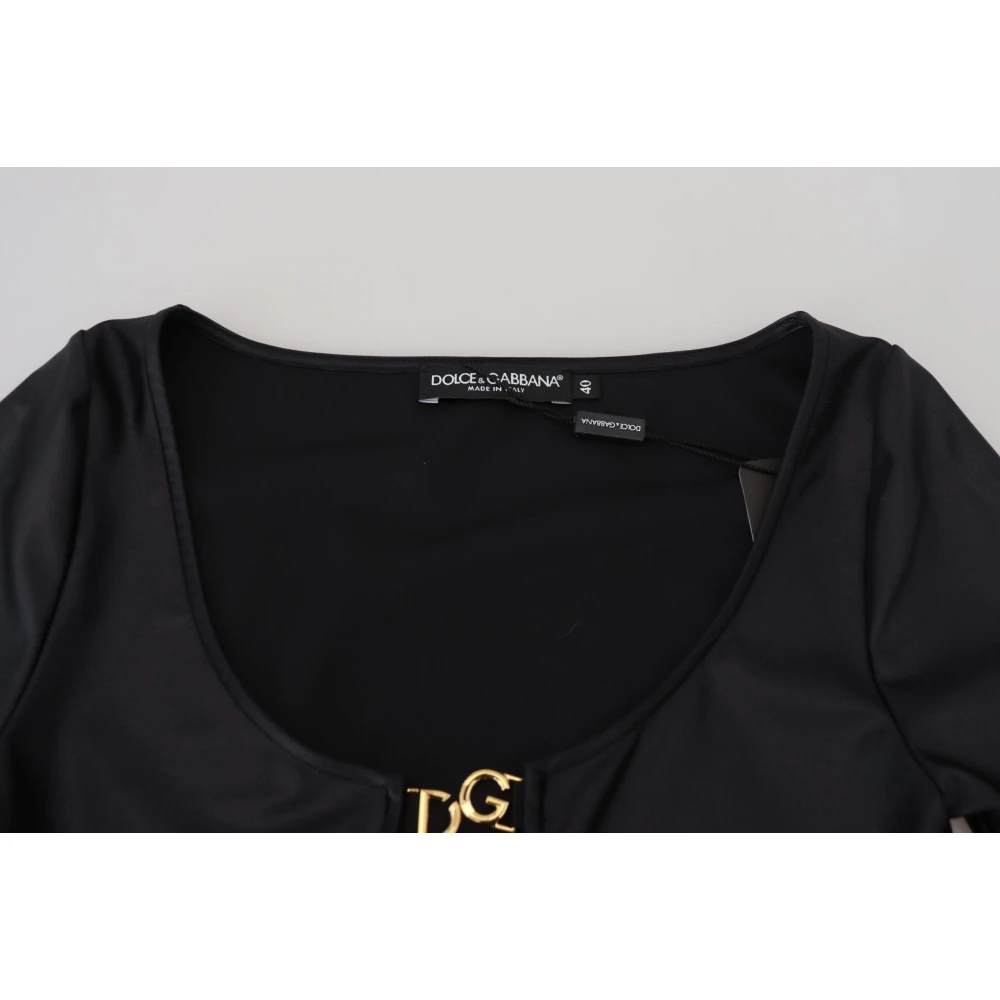 Dolce & Gabbana Zwarte Stretch Open Borst 3 4 Mouw Top Black Dames
