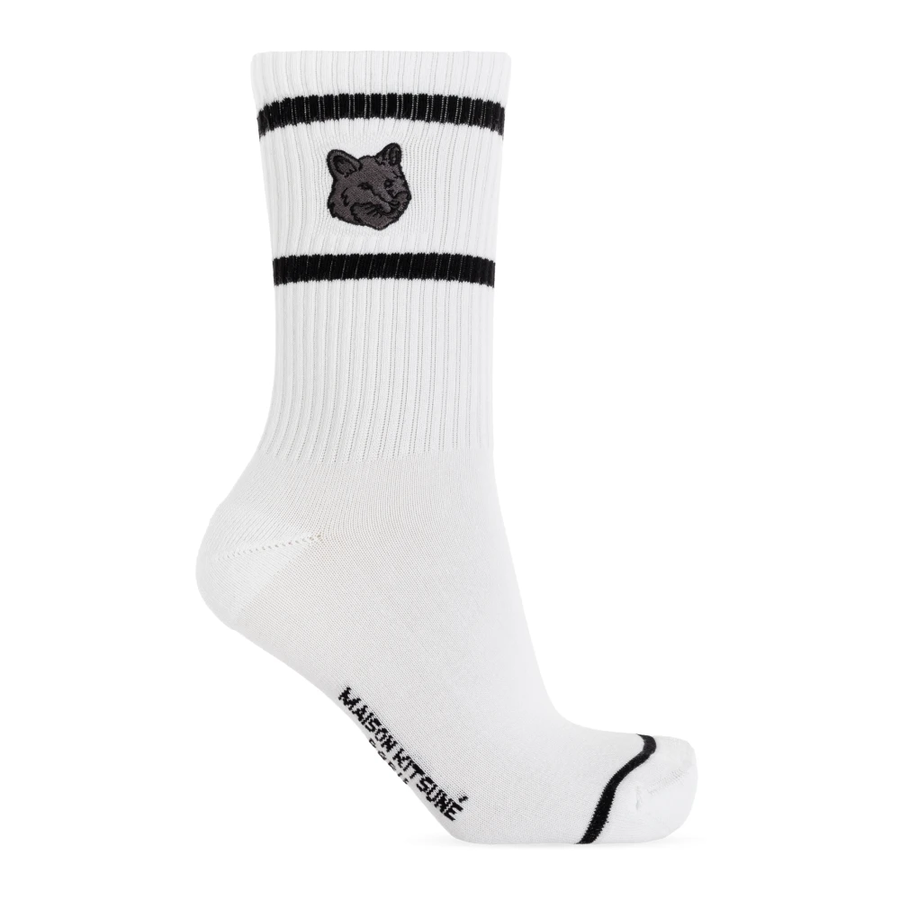 Maison Kitsuné Katoenen sokken met logo White Dames