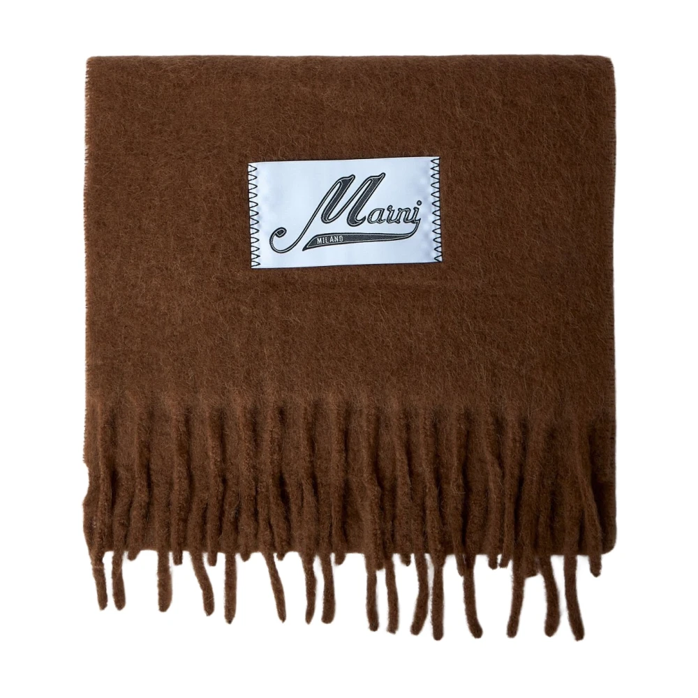 Marni Men's Brown Wool Fringed Scarf Rectangle Design - Winter Scarves - One Size - Accessories