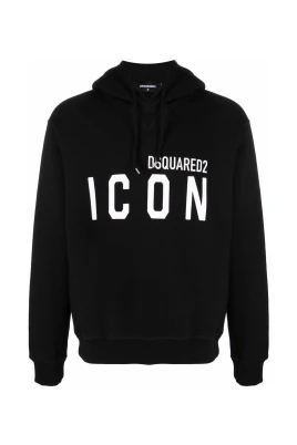 Svart Tryckt Huva Sweatshirt