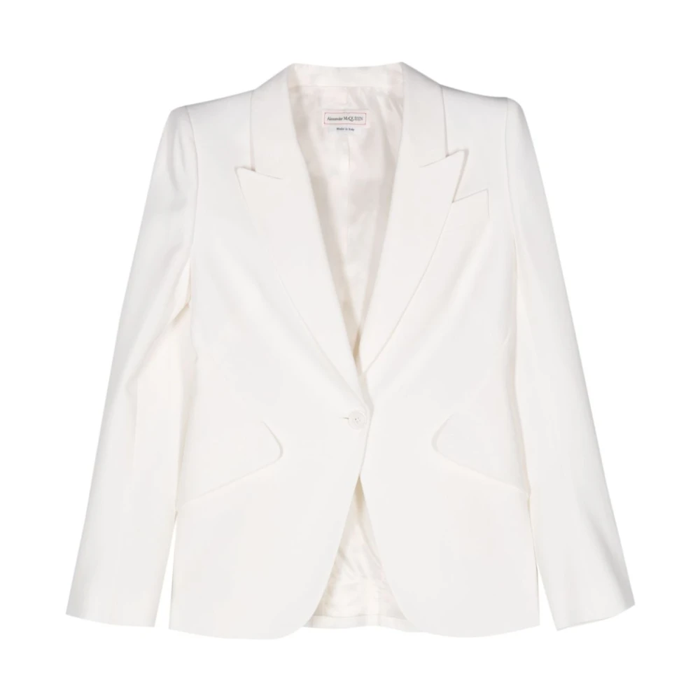 Alexander McQueen Vit Enkelknäppt Blazer med Peak Revers White, Dam