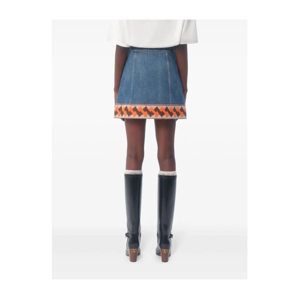 Valentino Blauwe Denim Rok met Contrasterende Zoom Blue Dames