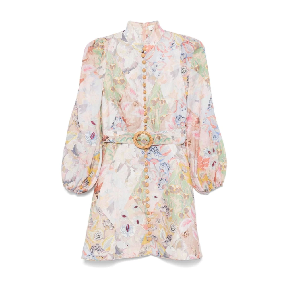 Zimmermann Bloemen Linnen Jurk met Ballonmouwen Multicolor Dames