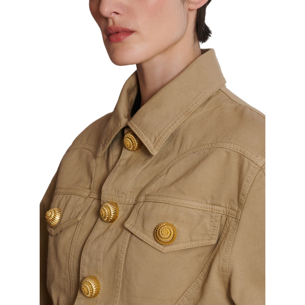 Balmain Gerimpelde katoenen canvasjas Beige Dames