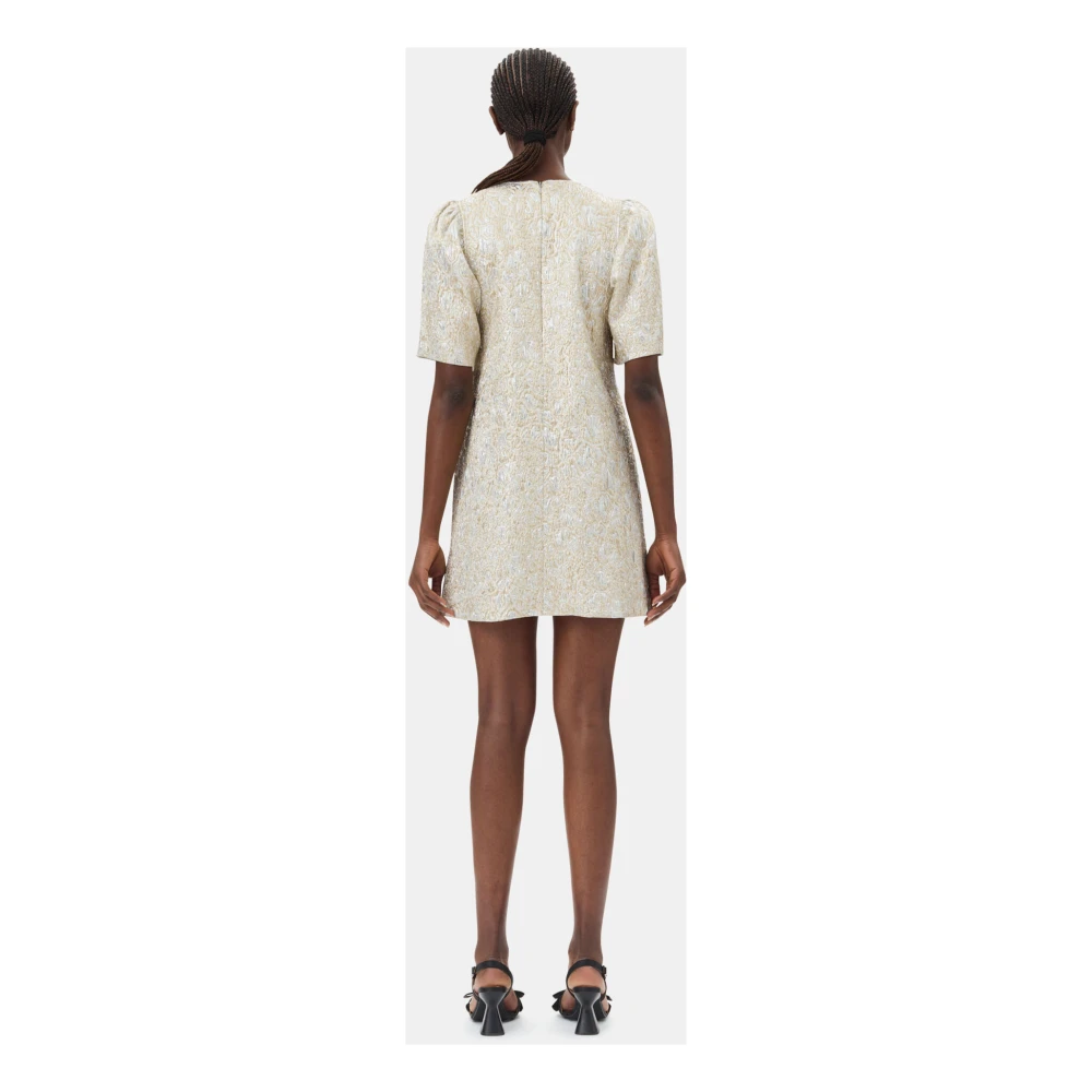Ganni Metallic Cloque A-vormige Mini Jurk Yellow Dames