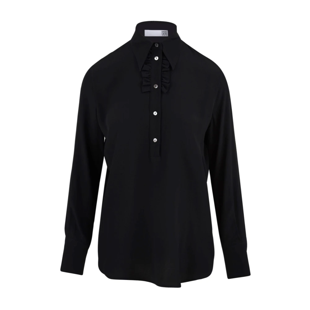 Douuod Woman Zijden Polo Shirt Zwart Black Dames