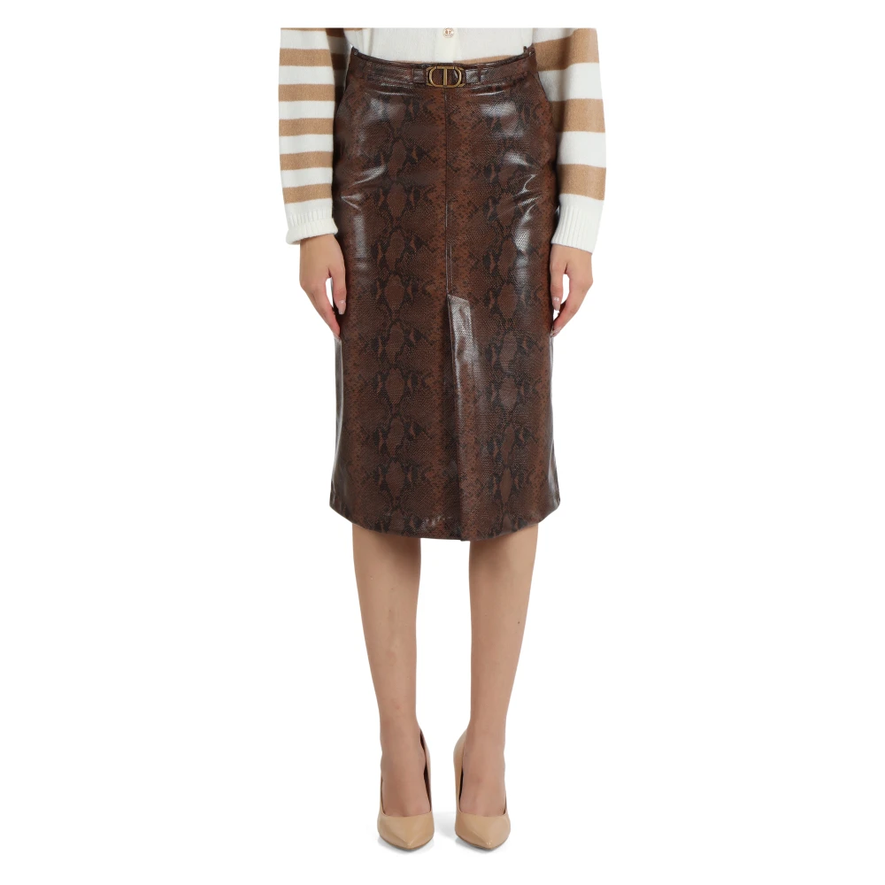 Twinset Slangeneffect Voor Split Rok Brown Dames