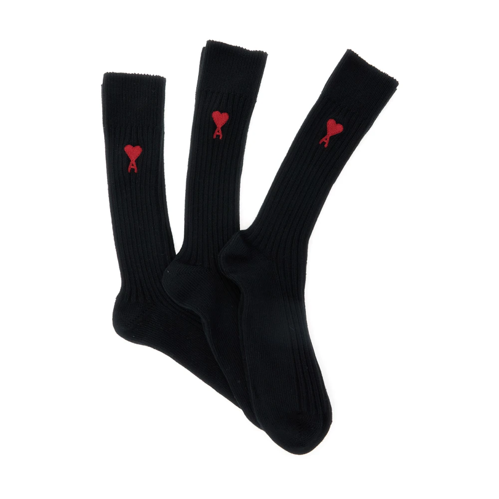 Ami Paris Zwarte Katoenmix Sokken Pak Black Heren