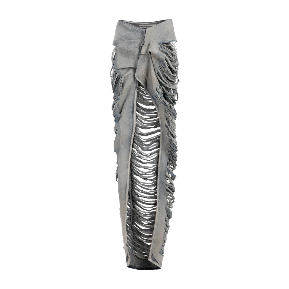 Rick Owens Hustler Blue Shredded Cotton Edfu Rok Gray Dames