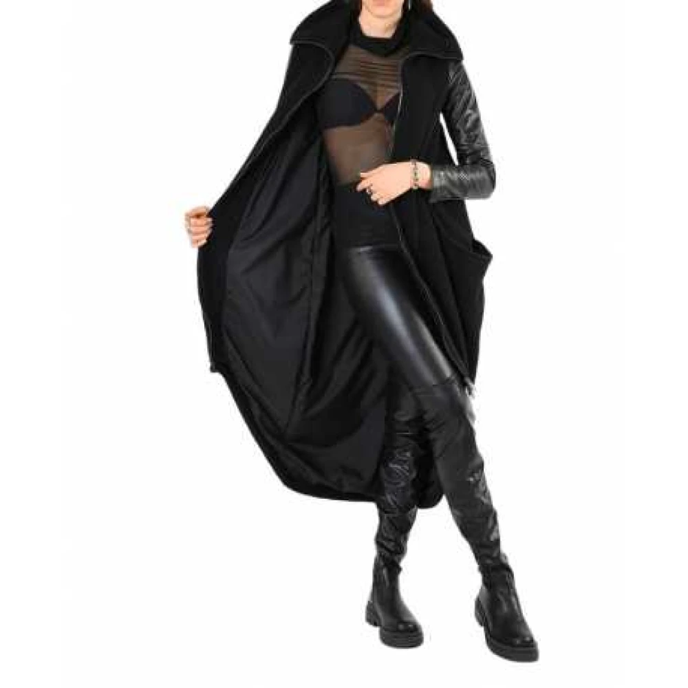 La Haine Inside Us Zwarte leren mouw lange jas Lw799 Black Dames