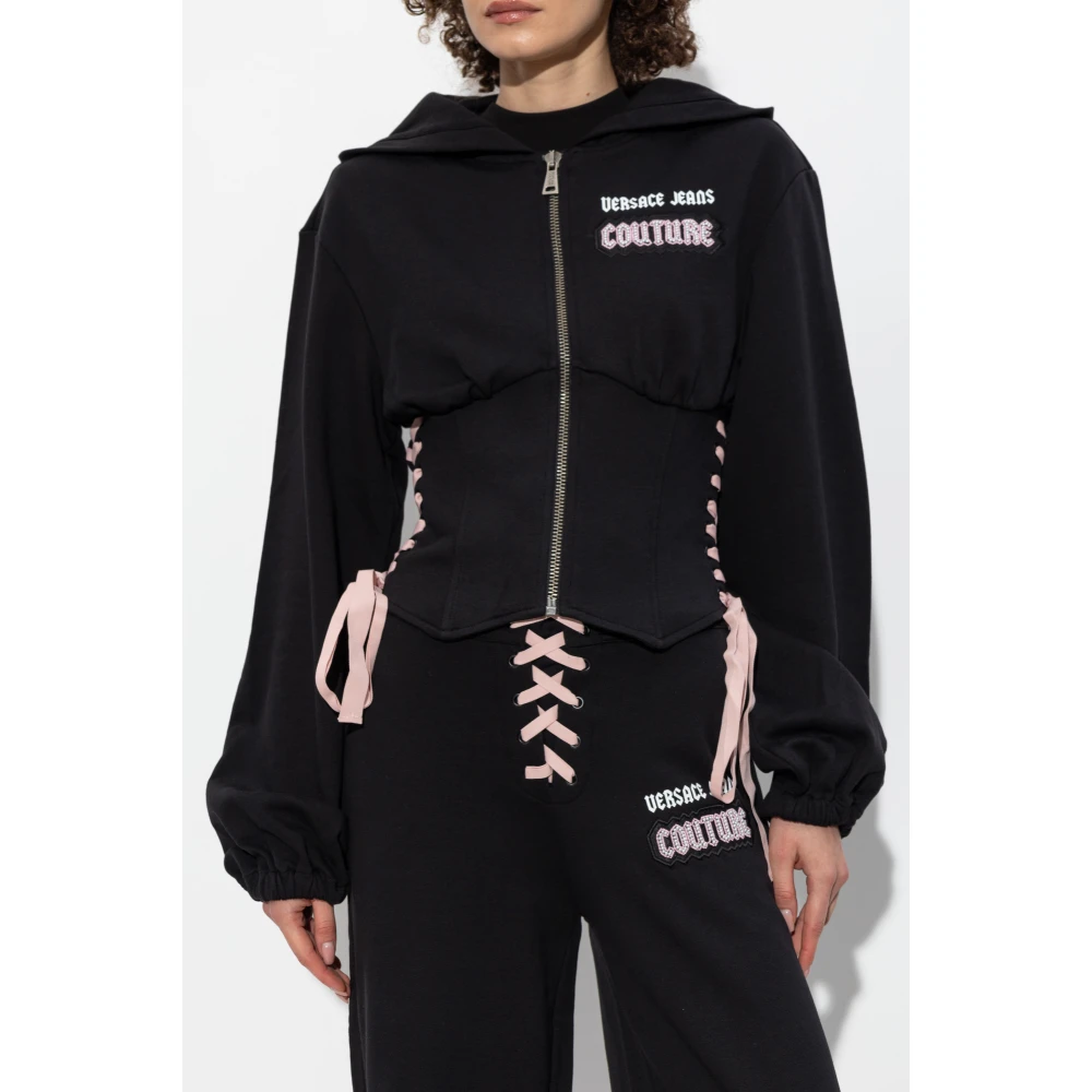 Versace Jeans Couture Sweatshirt met decoratieve zijveters Black Dames