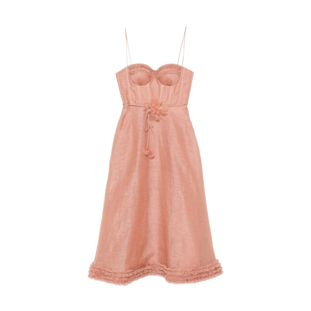 Zimmermann Women's Pink Midi Dresses, S, Luna Ruffle Midi Dress