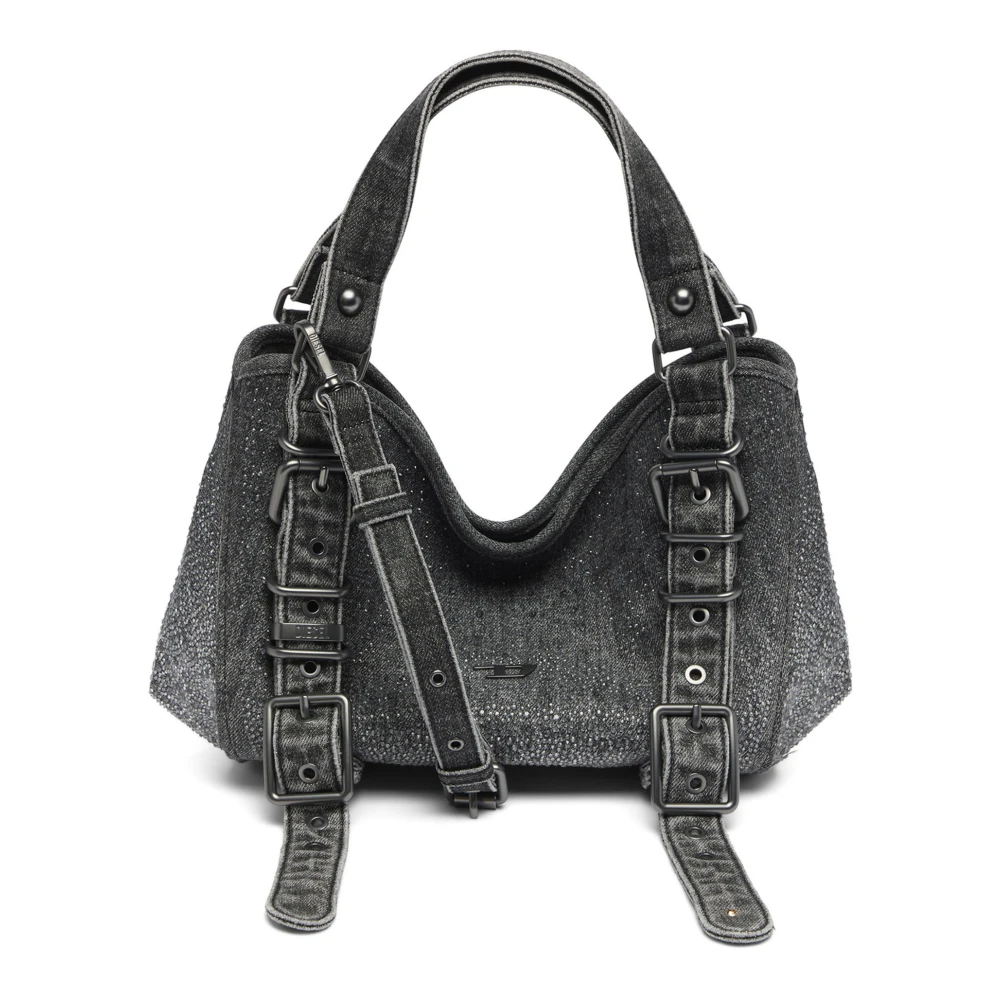 Diesel Nero Donna - D-One-Borsa Piccola A Mano In Denim Solarizzato Con Cristalli - Borse A Mano Uni - Immagine 4