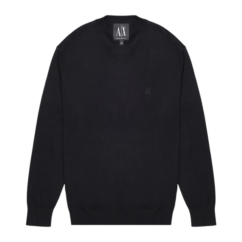 Armani Exchange Men's Black Round-Neck Knitwear, 2XL, Cotton Blend Crew Neck Jumper