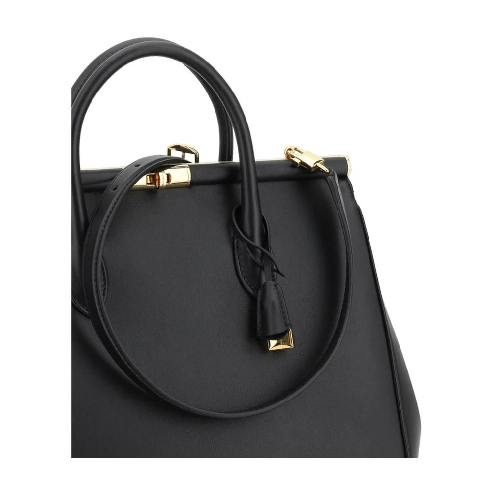 Dolce & Gabbana Elegante Leren Handtas met Gouden Sluiting Black Dames