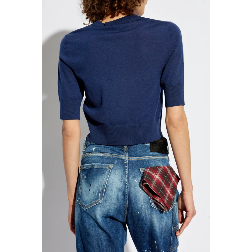 Dsquared2 Wollen top met geborduurd logo Blue Dames