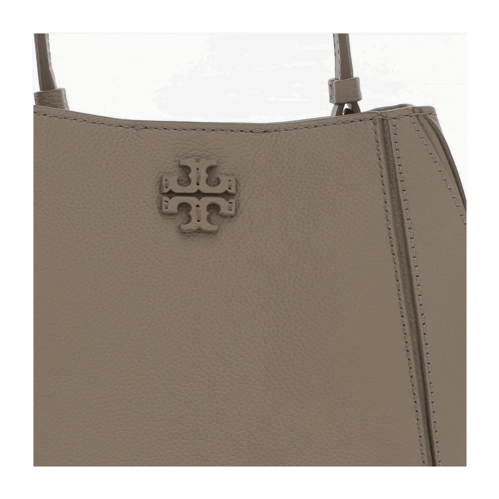 TORY BURCH Leren schoudertas met logo sluiting Beige Dames