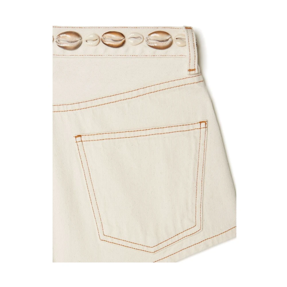 Alanui Witte Schelp Versierde Denim Shorts Beige Dames