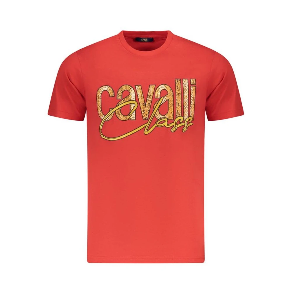 Cavalli Class Men's Red Statet Print Crew Neck Tee