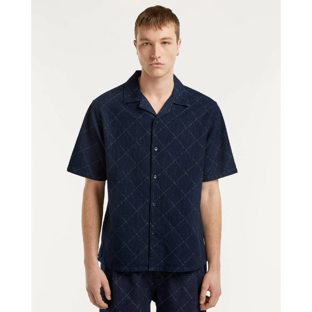 Denham The Jeanmaker Bowling Shirt Korte Mouw Stijlvol Blue Heren
