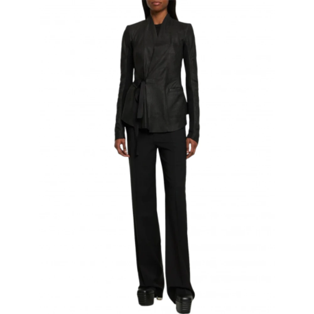 Rick Owens Zwart Leren Jas Wrap Cut Model Black Dames
