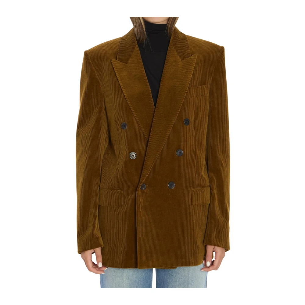 Saint Laurent Women's Brown Blazers, Xl, Double-Breasted Corduroy Blazer