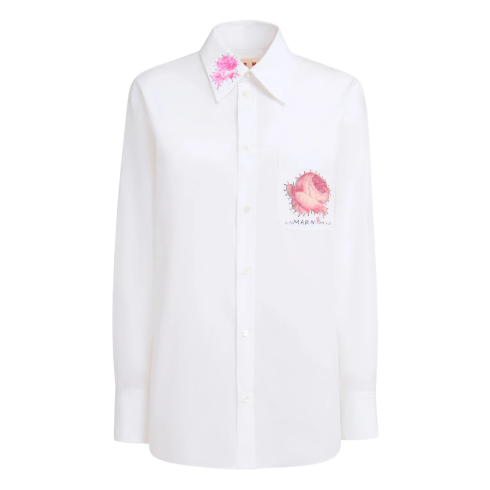 Marni popeline overhemd met bloemenpatches White Dames