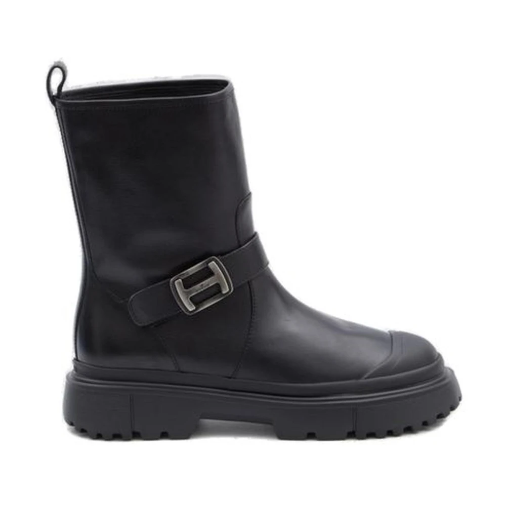 Hogan Donna Nero H619 Stivali Combat In Pelle