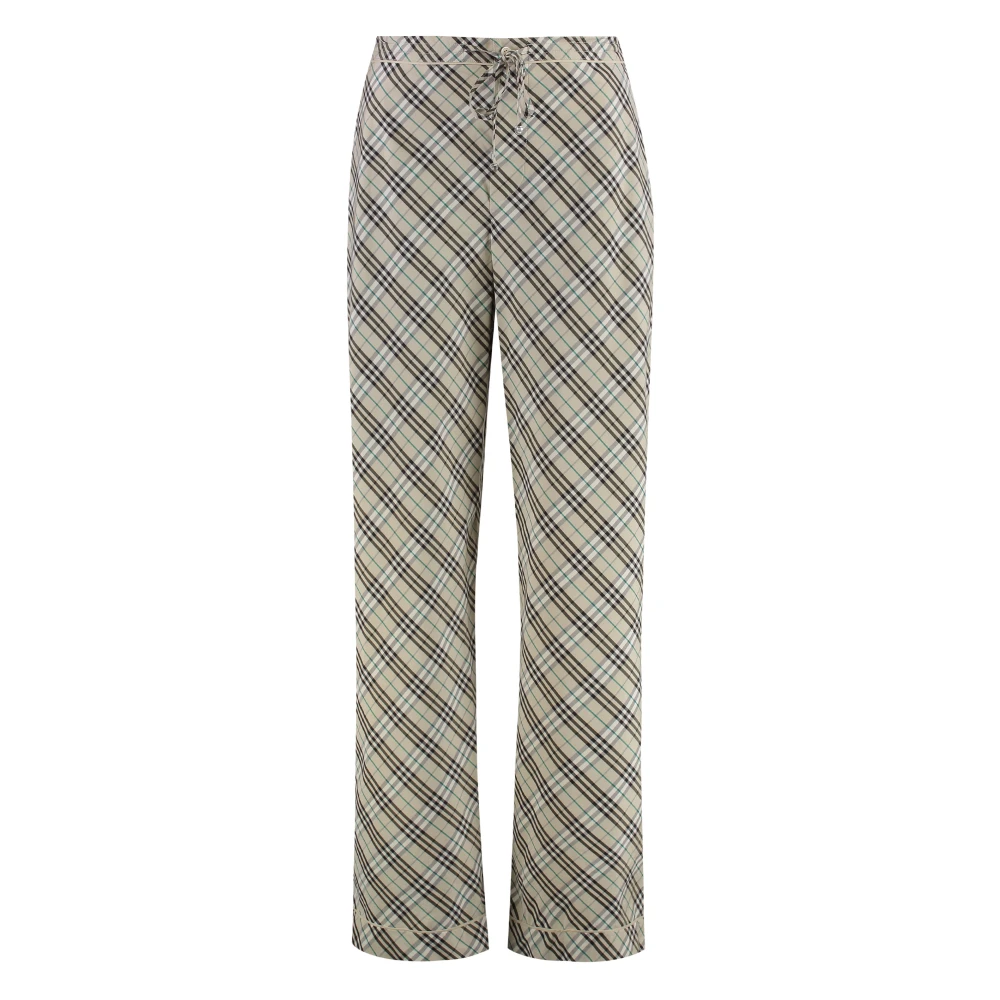Burberry Women's Gray Wide Trousers, 2XS, Check Cotton Trousers