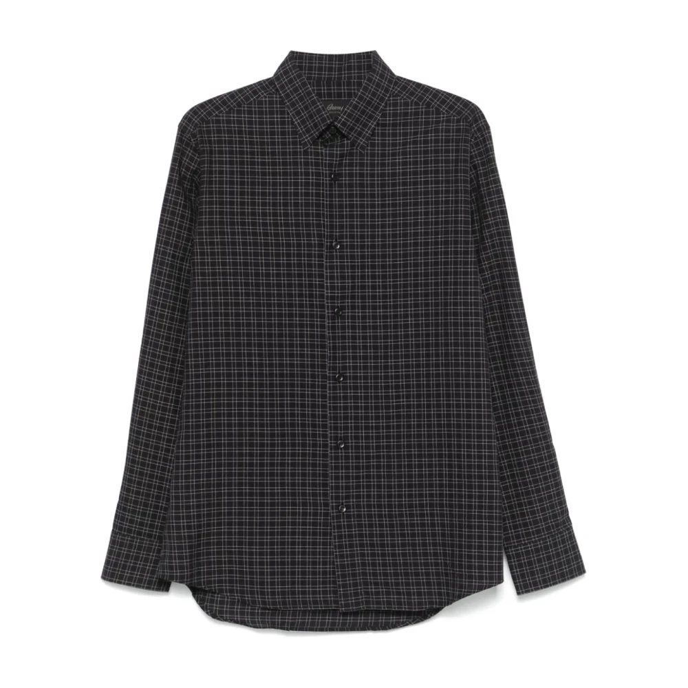 Brioni Geruite Katoen-Kasjmier Overhemd Black Heren