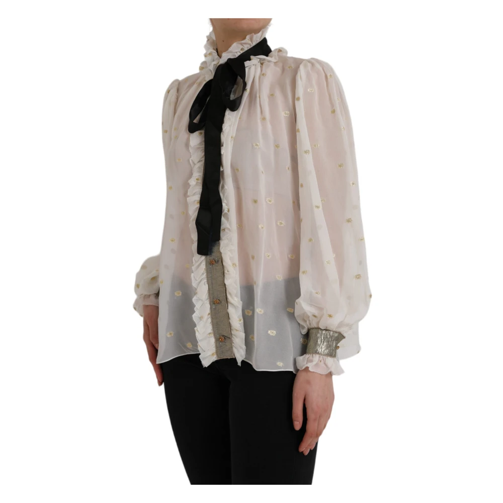 Dolce & Gabbana Off White Zijde Blend Ascot Kraag Blouse Top White Dames