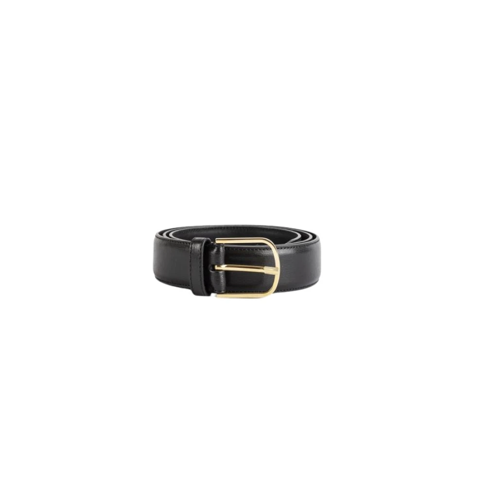 TotêMe Klassieke zwarte leren riem met gouden gesp Black Unisex