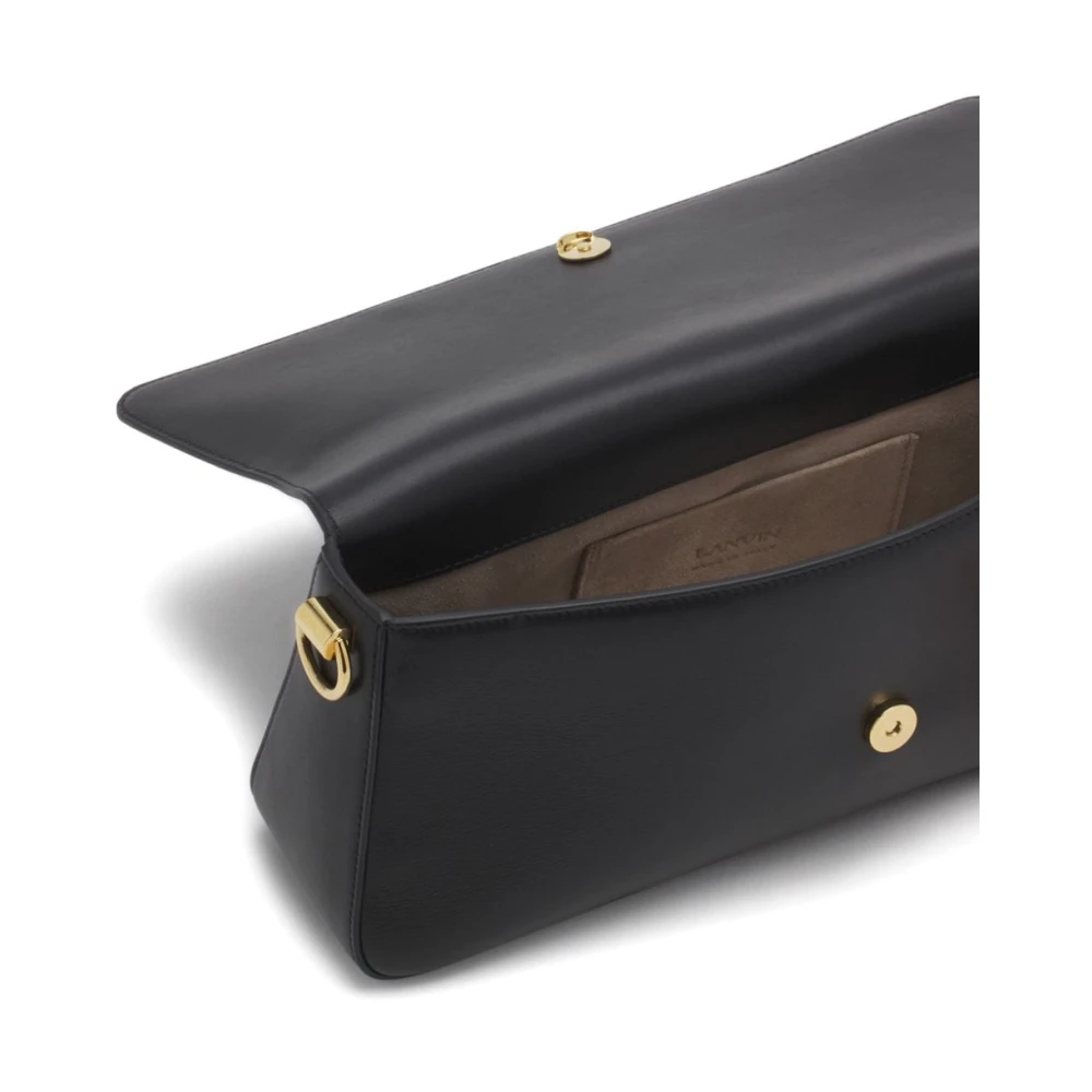 Lanvin Zwarte Leren Schoudertas met Logo Black Dames