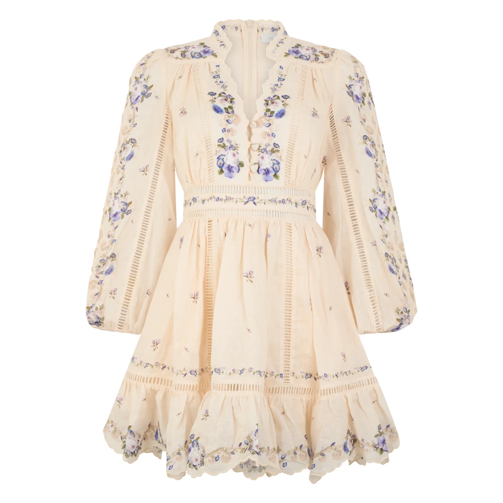 Zimmermann Women's Beige Short Dresses, M, Patience Plunge Mini Dress