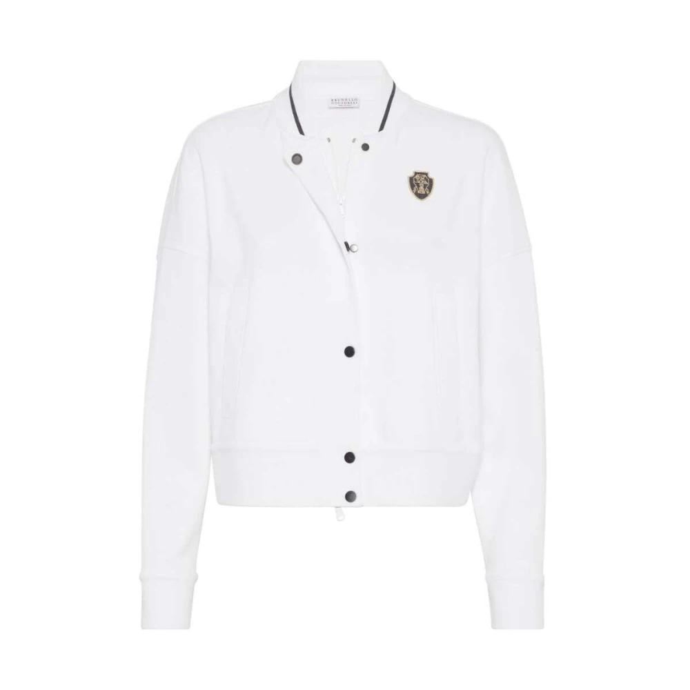BRUNELLO CUCINELLI Witte Katoenen Baseball Kraag Sweatshirt White Dames