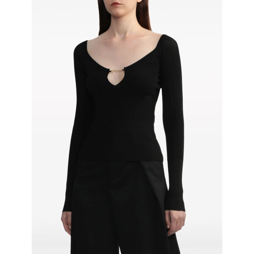 Jacquemus Zwarte V-hals Ribgebreide Trui Black Dames