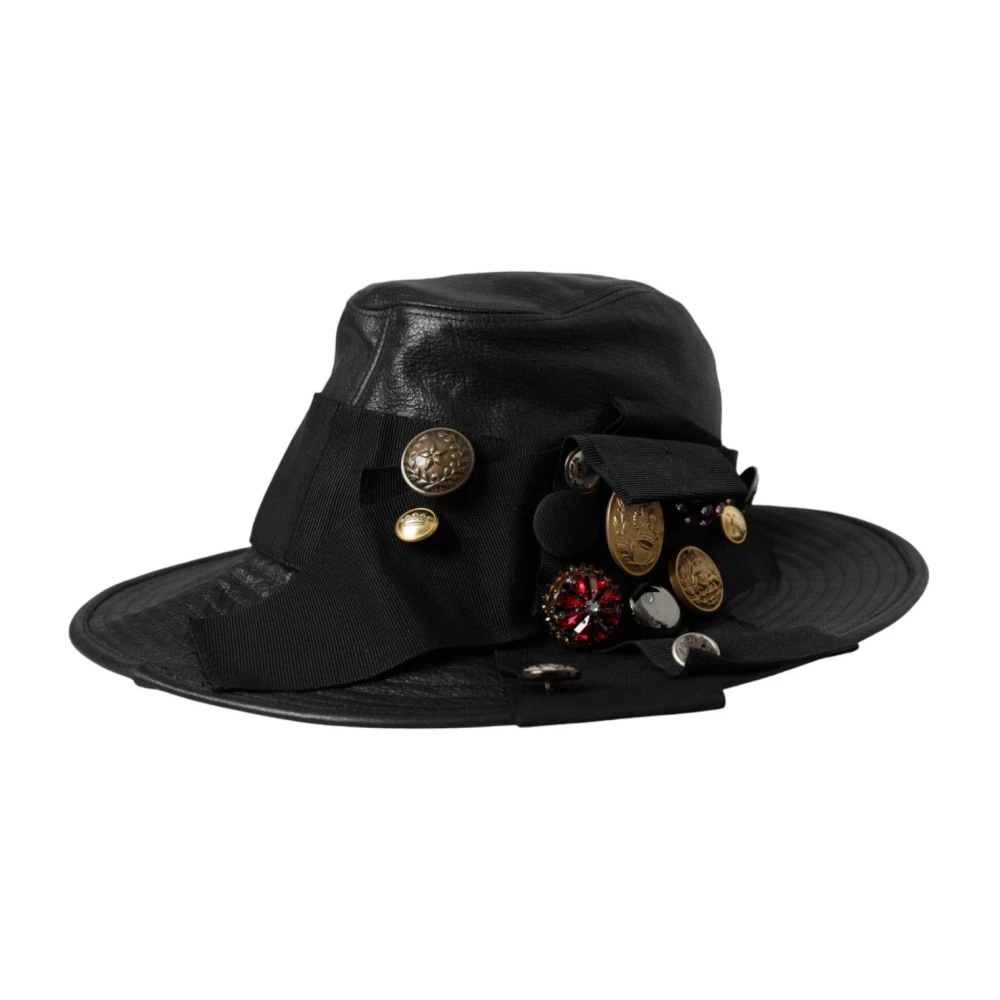 Dolce & Gabbana Crystal Stud Wide Brim Cloche Hat - Female - Accessories - Black - One Size - Accessories