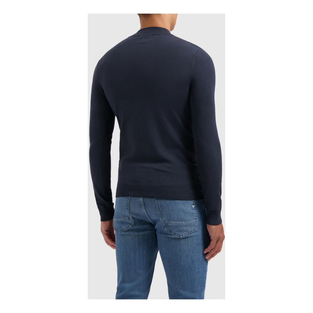 Pure Path Essentiële Gebreide Half-Zip Trui Blue Heren
