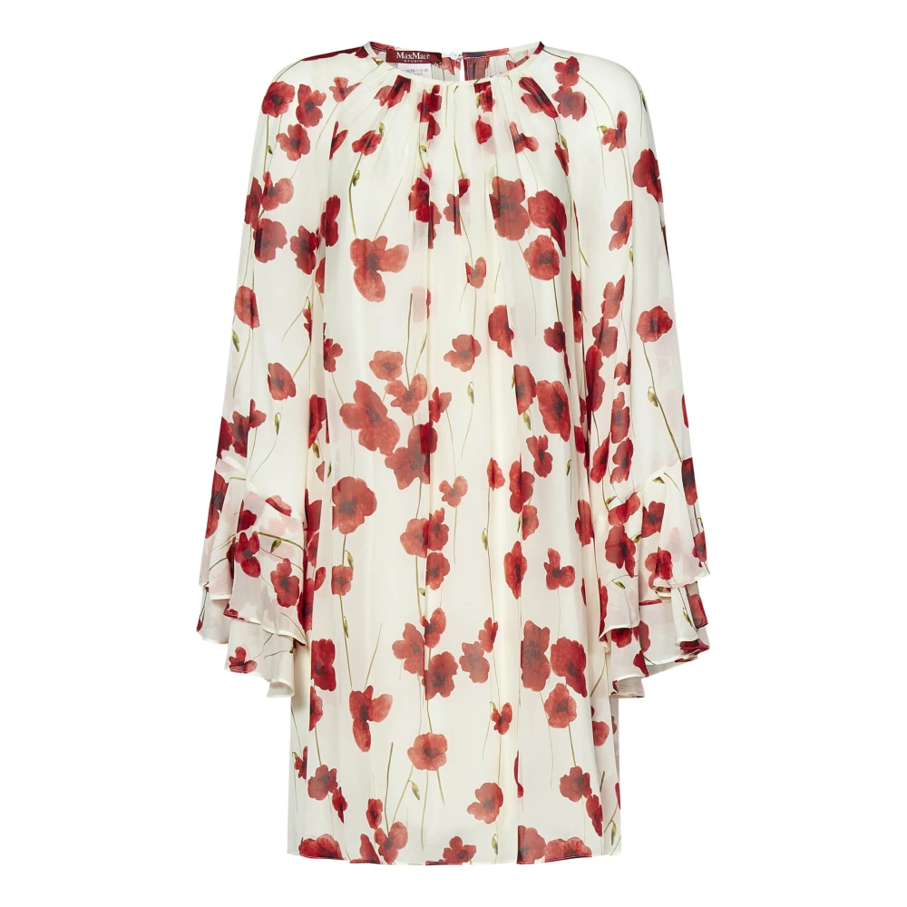 Max Mara Witte Bloemenprint Zijden Jurk Multicolor Dames