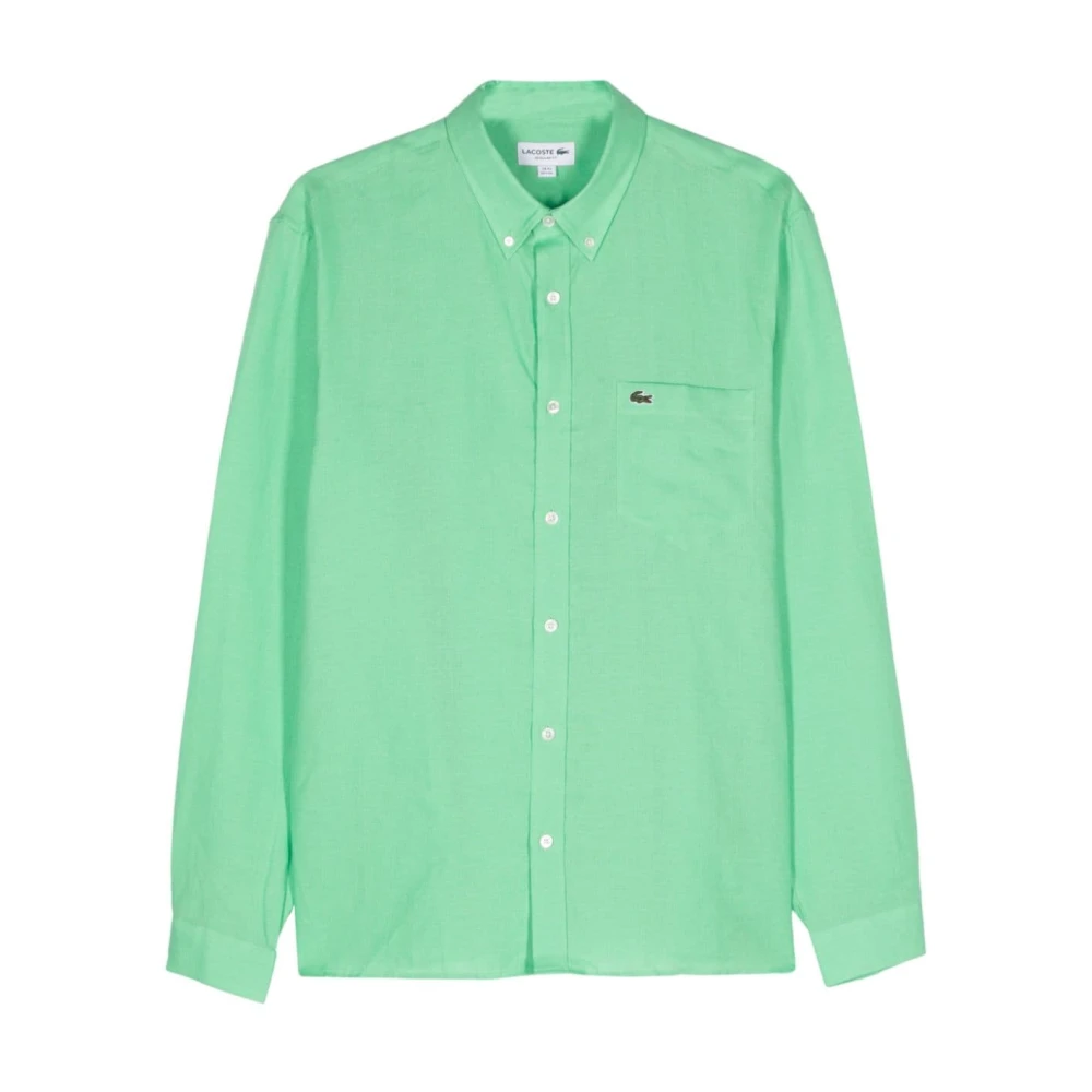 Lacoste Groene Linnen Overhemd Green Heren